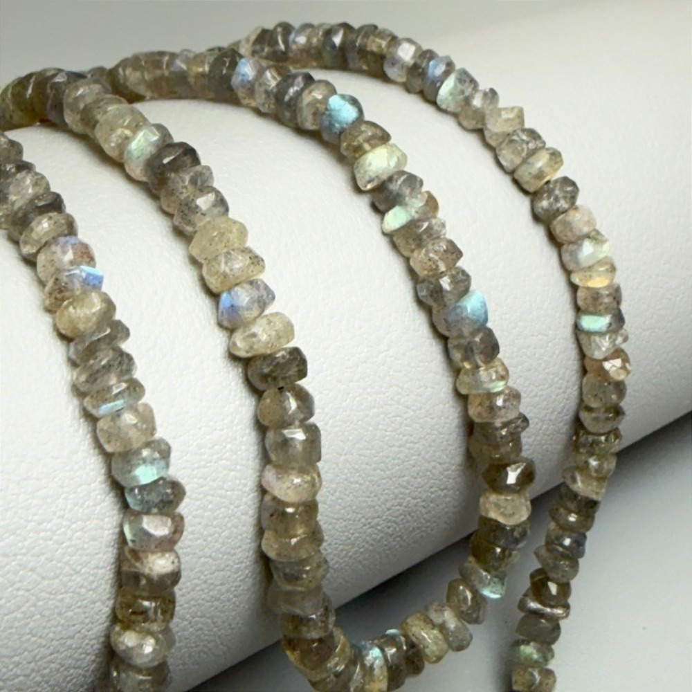 Labradorite Beaded Necklace and Bracelet Set 17" 8" Dainty Iridescent Statement